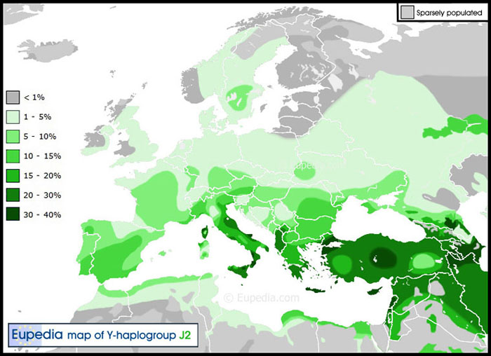 Haplogroup J2 Distribution Map